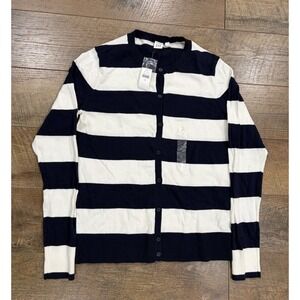 NWT‎ GAP Button Up Henley Striped Long Sleeve Shirt Navy Blue White Medium Y2k